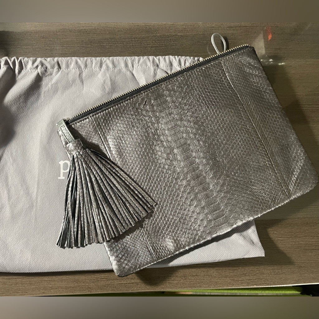 Preowned Presmer Silver Clutch With Tassel